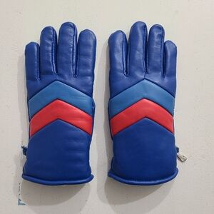 Mens XL Vintage 70s 80s Red Blue Stripe Vinyl Gloves Ski Snowboard Sledding